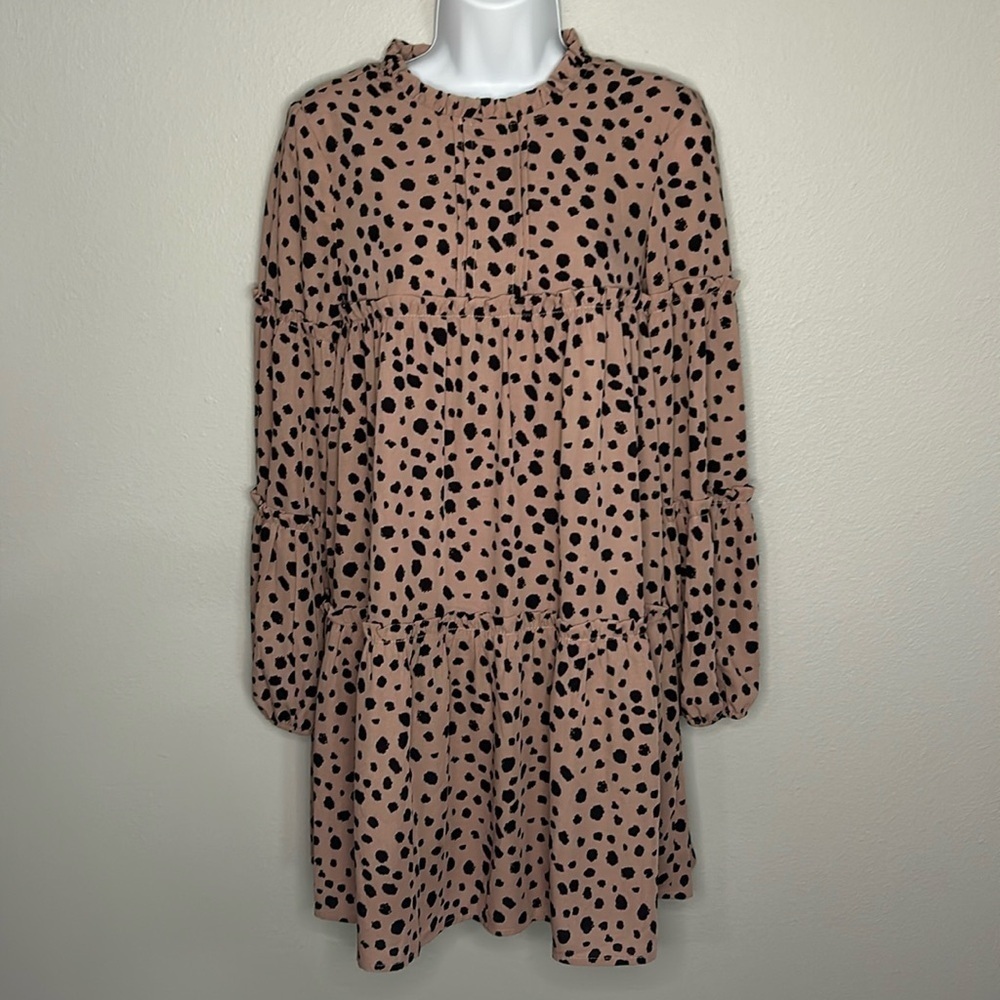 Listicle Ruffle Hem Long Sleeve Dress XS Pink Rose